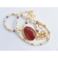 Fucsia agat - set colier si cercei
